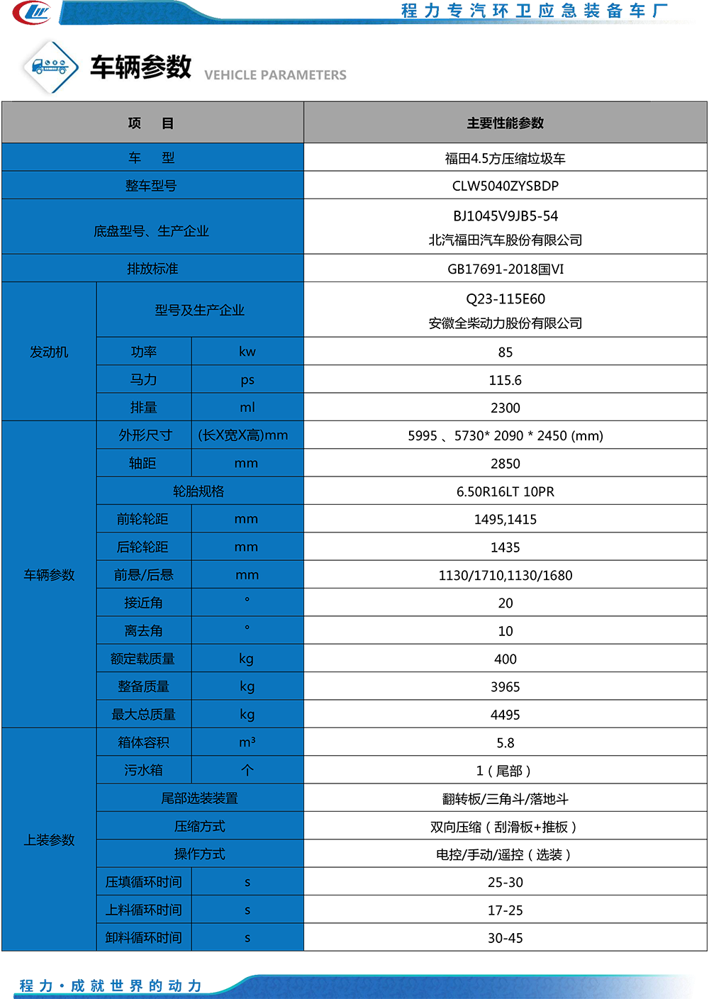 福田5.8方压缩垃圾车